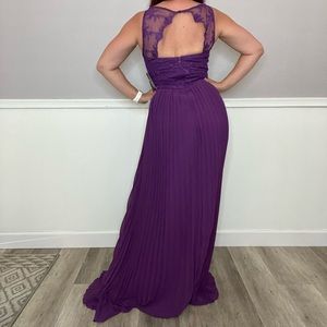 NWT Lulu’s occasion dress. Gorgeous purple lace top pleated bottom maxi dress!